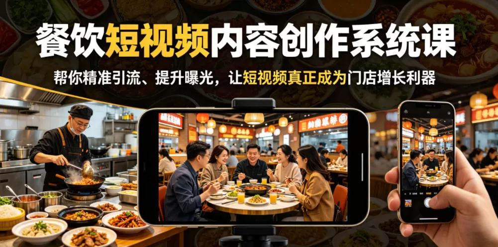 餐饮短视频内容创作系统课,帮你精准引流、提升曝光,让短视频真正成为门店增长利器-鹊桥梦网创