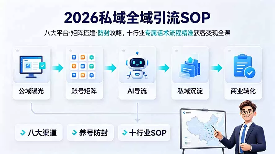 2026私域全域引流SOP｜八大平台·矩阵搭建·防封攻略，十行业专属话术流程精准获客变现全课-鹊桥梦网创