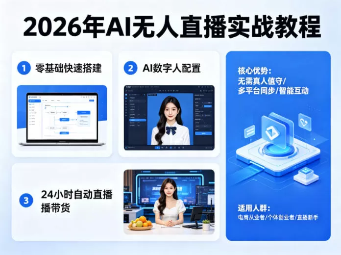 2026年AI无人直播实战教程，零基础也能快速搭建AI数字人无人直播间，实现24小时自动直播带货-鹊桥梦网创