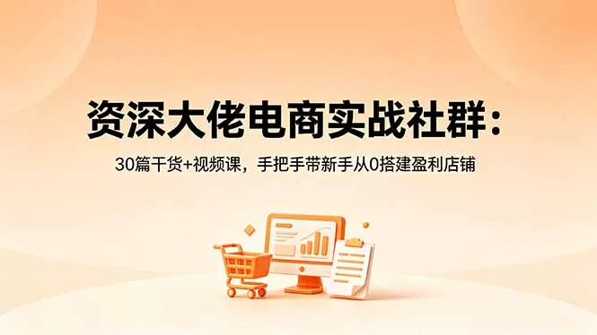 资深大佬电商实战社群：30篇干货+视频课，手把手带新手从0搭建盈利店铺-鹊桥梦网创