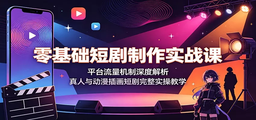 零基础短剧制作实战课：平台流量机制深度解析，真人与动漫插画短剧完整实操教学-鹊桥梦网创