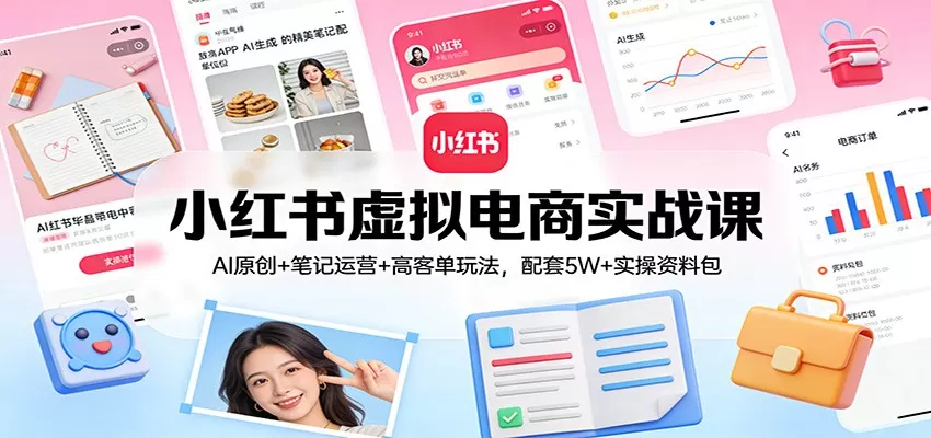 小红书虚拟电商实战课：AI原创+笔记运营+高客单玩法，配套5W+实操资料包-鹊桥梦网创
