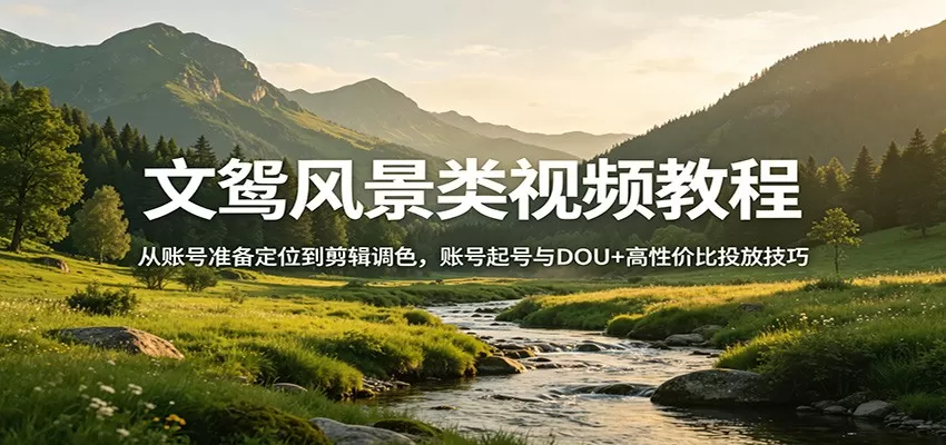 文鸳风景类视频教程:从账号准备定位到剪辑调色,账号起号与DOU+高性价比投放技巧-鹊桥梦网创