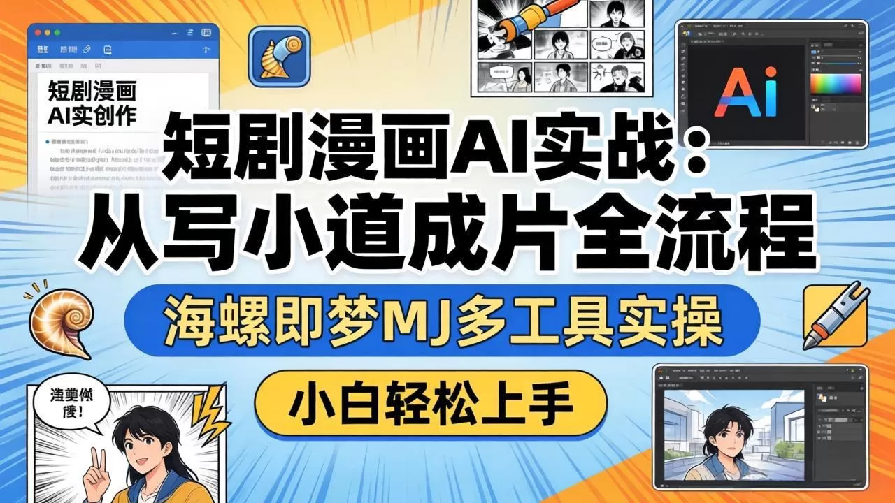 短剧漫画AI实战：从写小说到成片全流程，海螺即梦MJ多工具实操，小白轻松上手-鹊桥梦网创