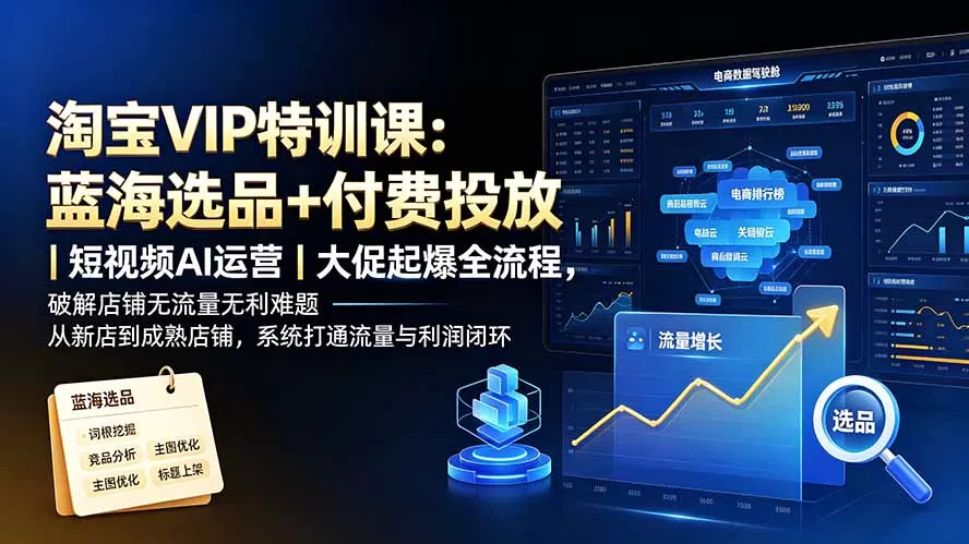 淘宝VIP特训课-更新:蓝海选品+付费投放|短视频AI运营|大促起爆全流程,破解店铺无流量无利润难题-鹊桥梦网创