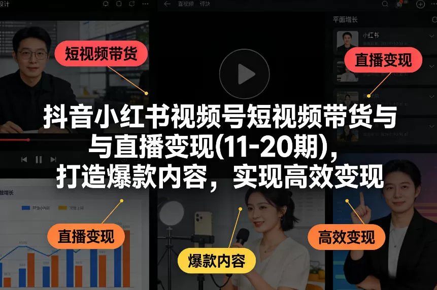 抖音小红书视频号短视频带货与直播变现(10-20期)，打造爆款内容，实现高效变现（更新）