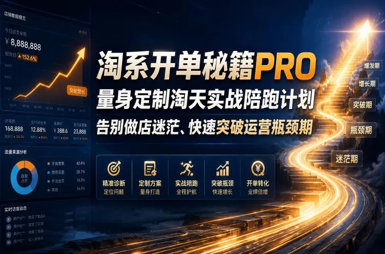 淘系开单秘籍PRO，量身定制淘天实战陪跑计划，告别做店迷茫、快速突破运营瓶颈期（2026年6月11）-鹊桥梦网创