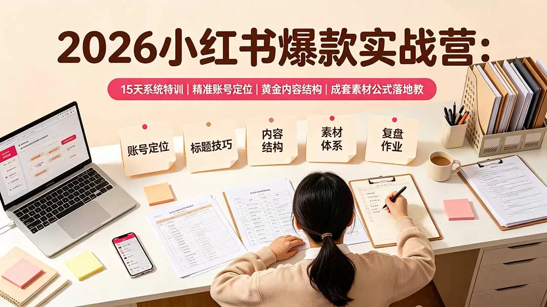 2026小红书爆款实战营:15天系统特训|精准账号定位|黄金内容结构|成套素材公式落地教程-鹊桥梦网创