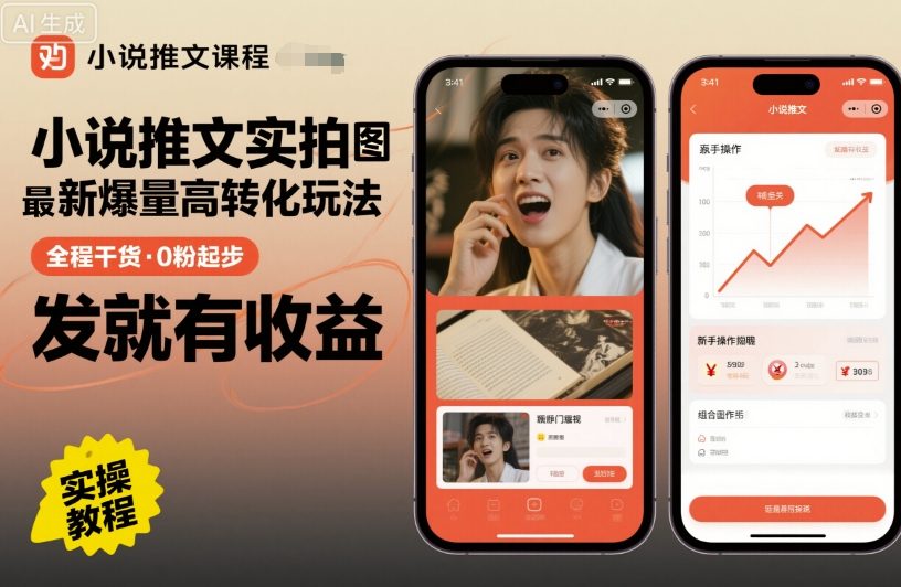 小说推文实拍双图文最新爆量高转化玩法，全程干货，0粉起步，发就有收益-鹊桥梦网创