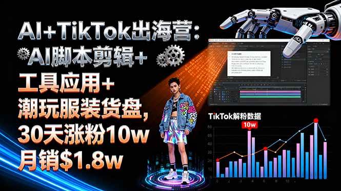 (16108期)AI+TikTok出海营:AI脚本剪辑+工具应用+潮玩服装货盘,30天涨粉10w月销$1.8w-鹊桥梦网创