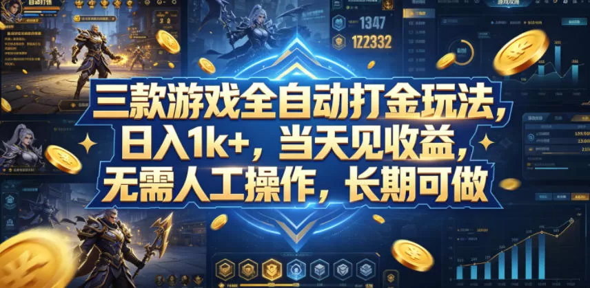 三款游戏全自动打金玩法,日入1k+,当天见收益,无需人工操作,长期可做【揭秘】-鹊桥梦网创
