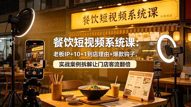 餐饮短视频系统课：老板IP+10+1到店理由+爆款钩子，实战案例拆解让门店客流翻倍-鹊桥梦网创