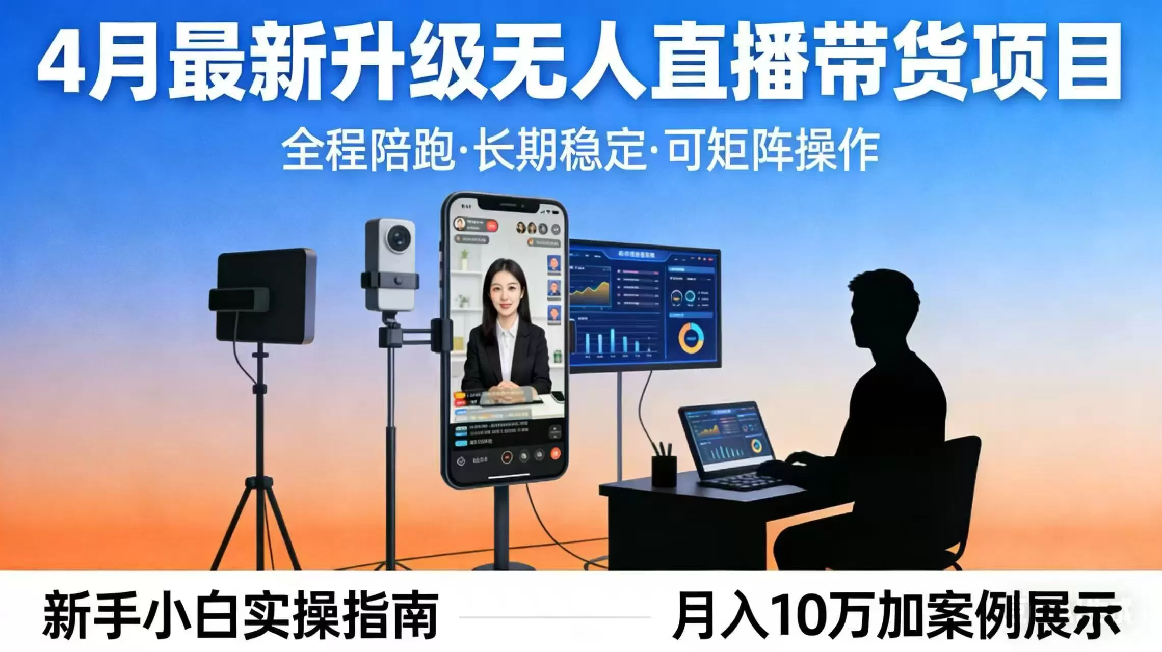 4月最新升级 无人直播 带货 全程陪跑 长期稳定 可矩阵 每天半小时新手小白实操月入 十万-鹊桥梦网创