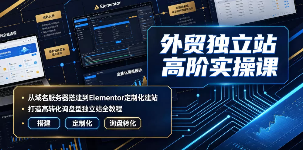 外贸独立站高阶实操课｜从域名服务器搭建到Elementor定制化建站，打造高转化询盘型独立站全教程-鹊桥梦网创