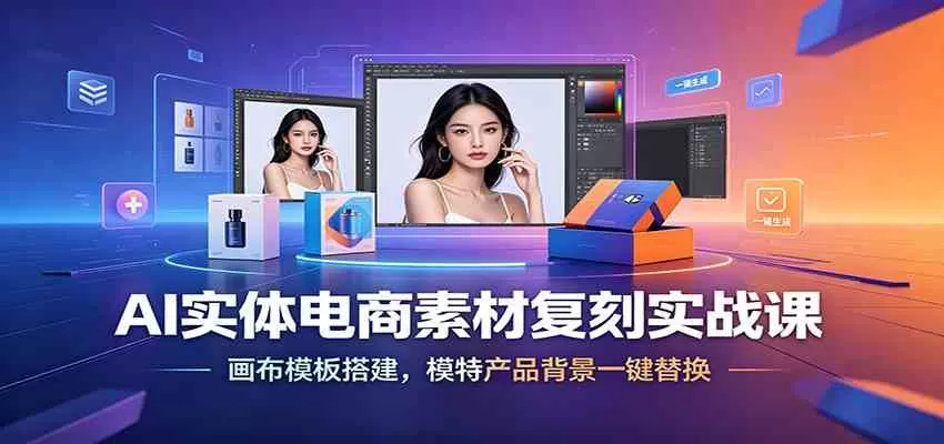 AI实体电商素材复刻实战课：画布模板搭建，模特产品背景一键替换-鹊桥梦网创