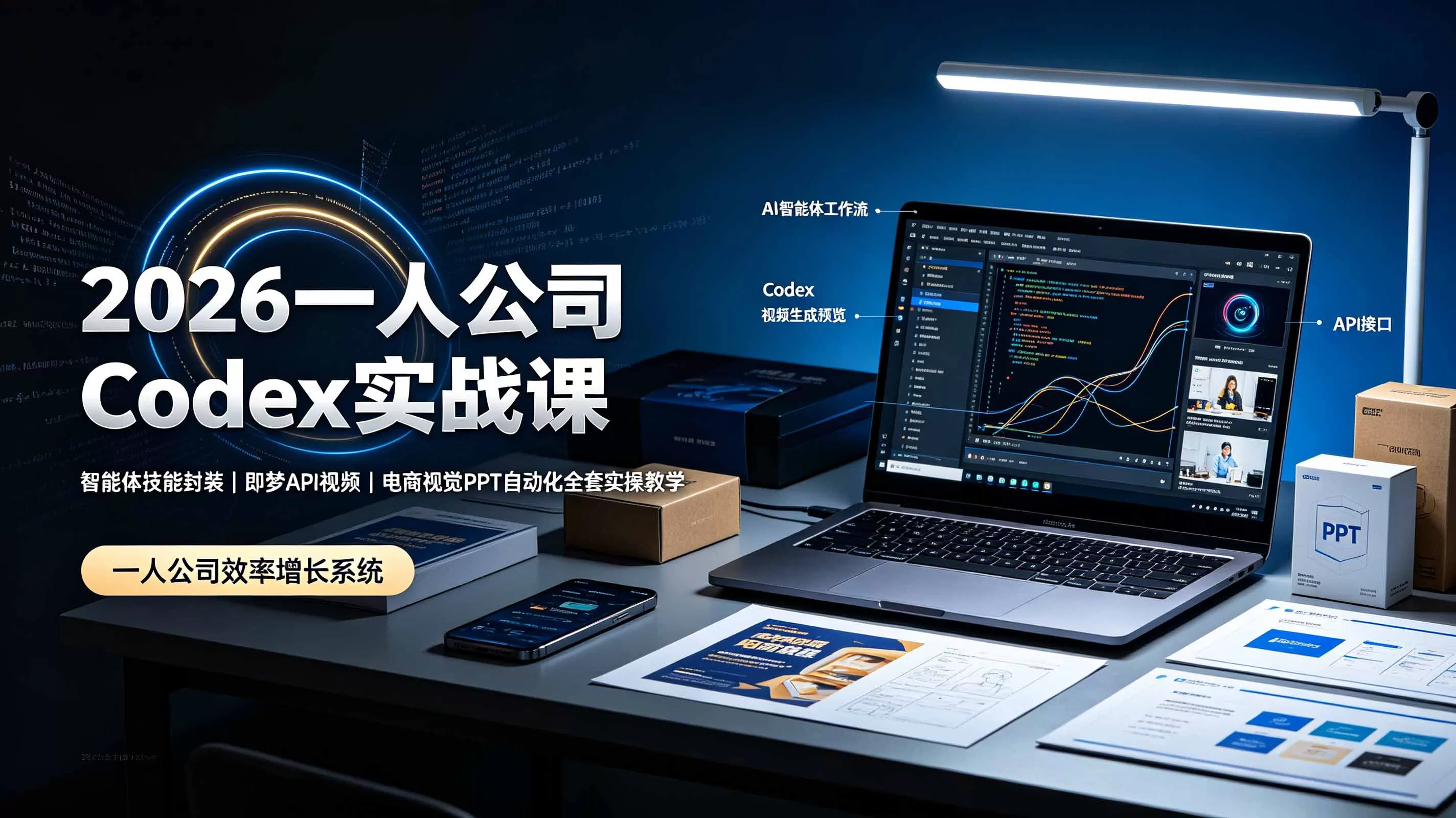 2026一人公司Codex实战课◆智能体技能封装|即梦API视频|电商视觉PPT自动化全套实操教学-鹊桥梦网创