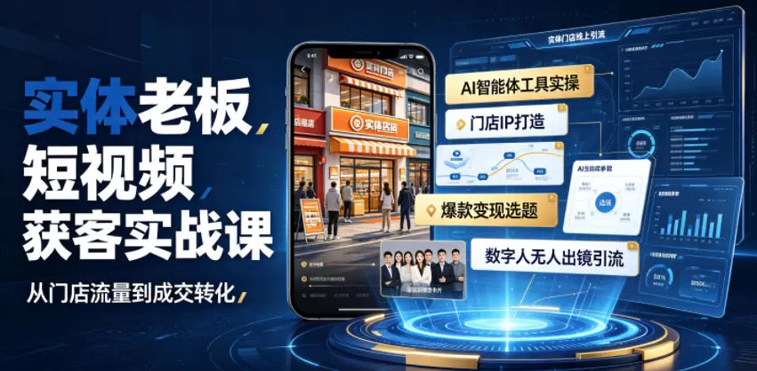 实体老板短视频获客实战课|AI智能体工具全套实操、门店IP打造、爆款变现选题、数字人无人出镜引流完整教程-鹊桥梦网创