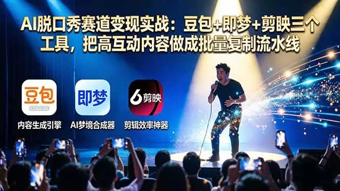 （17990期）AI脱口秀赛道变现实战：豆包+即梦+剪映三个工具，把高互动内容做成批量复制流水线-鹊桥梦网创