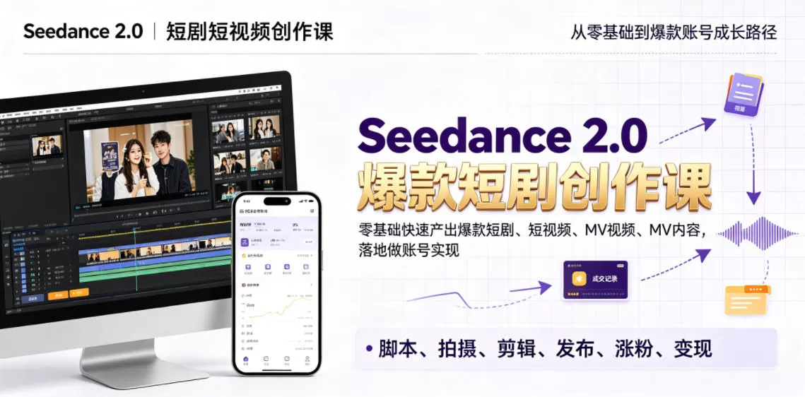 Seedance 2.0短剧短视频创作课，零基础快速产出爆款短剧、短视频、MV内容，落地做账号实现变现-鹊桥梦网创