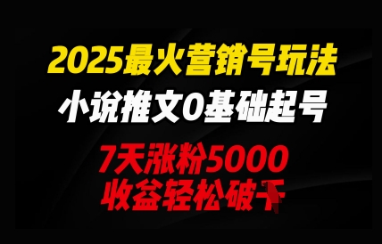 2025最火营销号玩法：小说推文0基础起号，7天涨粉5000，收益轻松破k-鹊桥梦网创