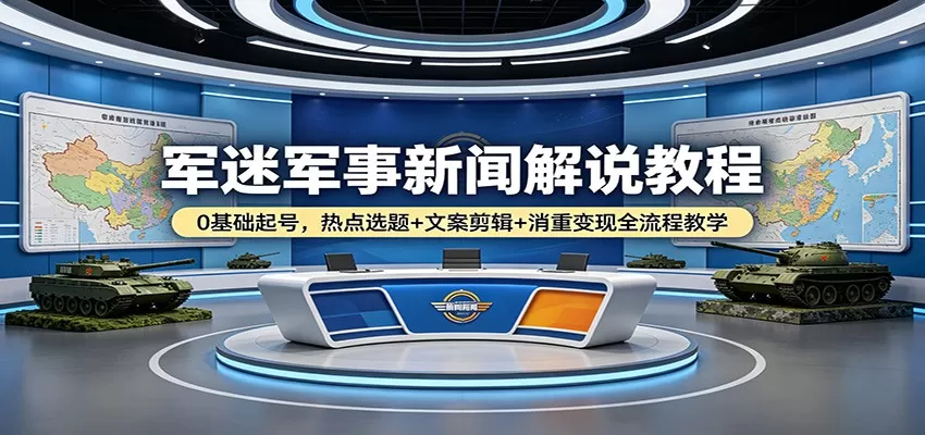 军迷军事新闻解说教程：0基础起号，热点选题+文案剪辑+消重变现全流程教学