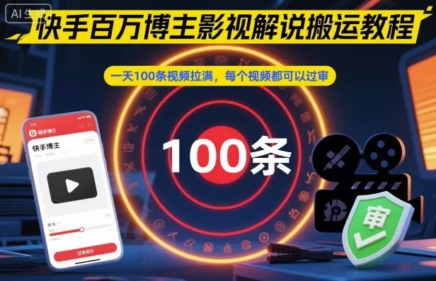 快手百万博主影视解说搬运教程,一天100条视频拉满,每个视频都可以过审-鹊桥梦网创