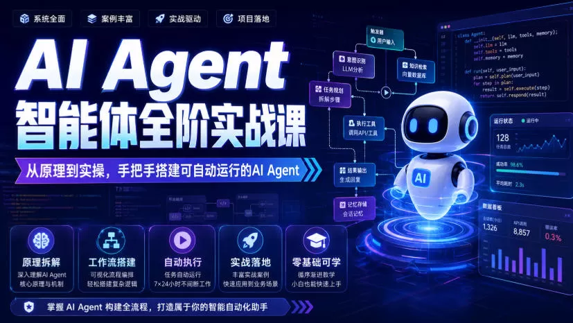AI Agent智能体全阶实战课,从原理到实操,手把手搭建可自动运行的AI Agent-鹊桥梦网创