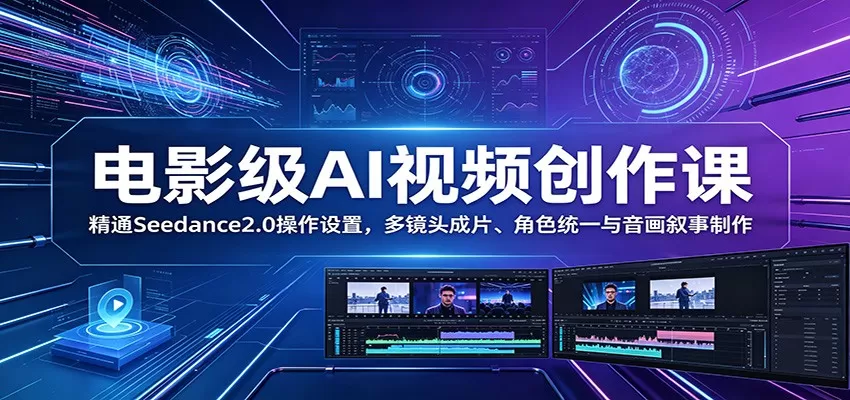 电影级AI视频创作课:精通Seedance2.0操作设置,多镜头成片、角色统一与音画叙事制作-鹊桥梦网创