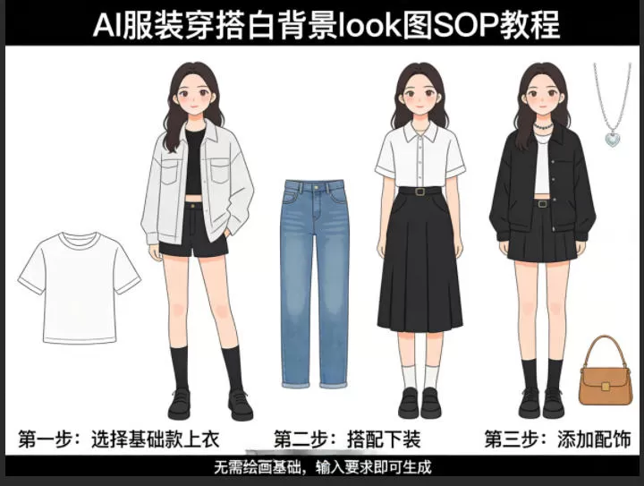 AI服装穿搭白背景look图SOP教程,不用会画画,提几句具体要求,AI就能还你一个奇迹-鹊桥梦网创