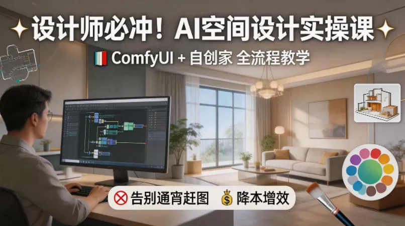 设计师必冲！AI空间设计实操课，ComfyUI+自创家全教学，告别通宵赶图，降本增效-鹊桥梦网创