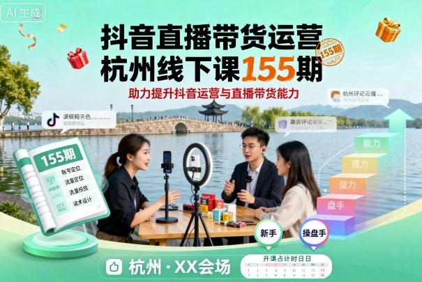 抖音直播带货运营杭州线下课155期，助力提升抖音运营与直播带货能力-鹊桥梦网创