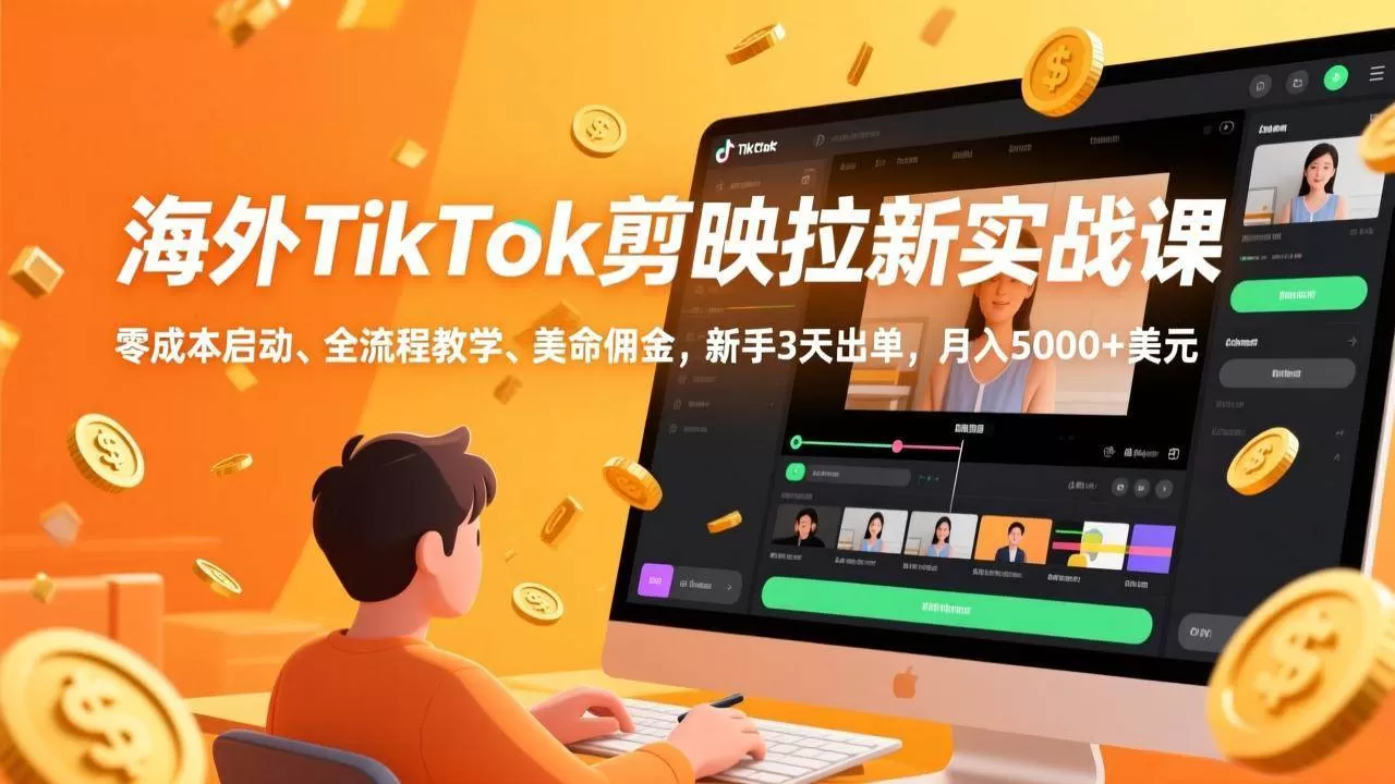（17340期）海外TikTok剪映拉新实战课，零成本启动、全流程教学、美金佣金，新手3天出单，月入5000+美元-鹊桥梦网创