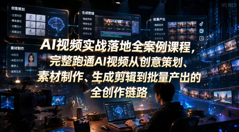 AI视频实战落地全案例课程,完整跑通AI视频从创意策划、素材制作、生成剪辑到批量产出的全创作链路 AI视频实战落地全案例课程,完整跑通AI视频从创意策划、素材制作、生成剪辑到批量产出的全创作链路