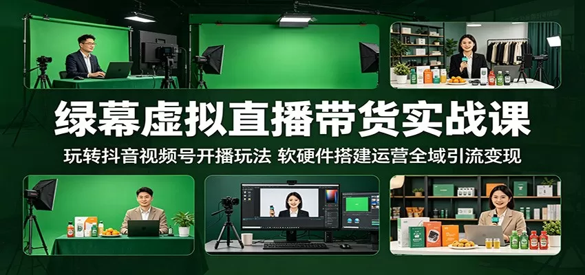 绿幕虚拟直播带货实战课:玩转抖音视频号开播玩法,软硬件搭建运营全域引流变现-鹊桥梦网创
