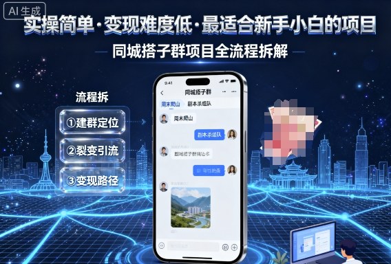 实操简单，变现难度低，最适合新手小白做的项目，每天轻松收入3张，同城搭子群项目全流程拆解-鹊桥梦网创