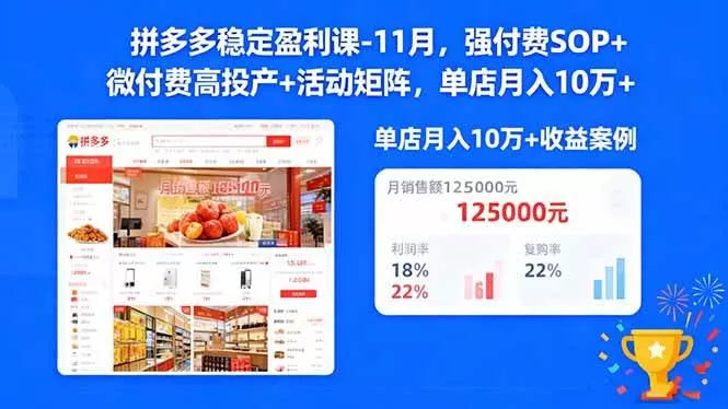 (16473期)拼多多稳定盈利课-11月,强付费SOP+微付费高投产+活动矩阵,单店月入10万+-鹊桥梦网创