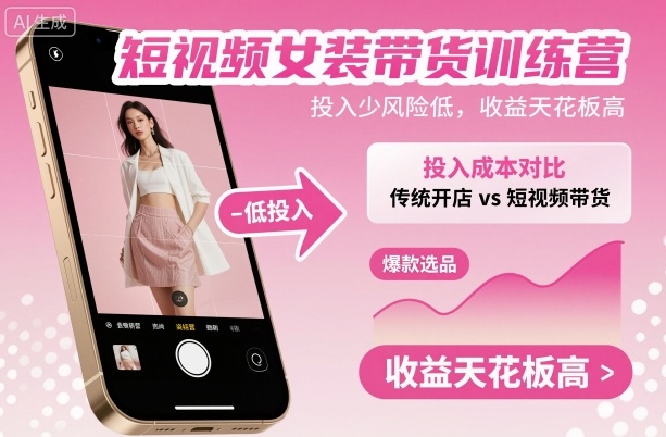 短视频女装带货训练营,投入少风险低,收益天花板高-鹊桥梦网创