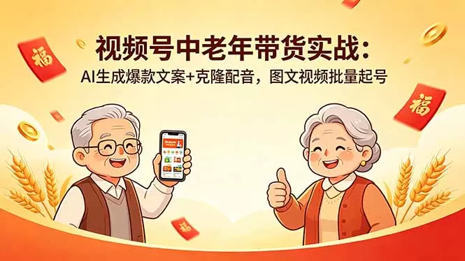 视频号中老年带货实战：AI生成爆款文案+克隆配音，图文视频批量起号-鹊桥梦网创