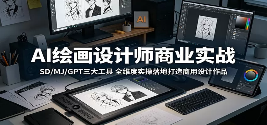 AI绘画设计师商业实战:SD/MJ/GPT三大工具,全维度实操落地打造商用设计作品-鹊桥梦网创