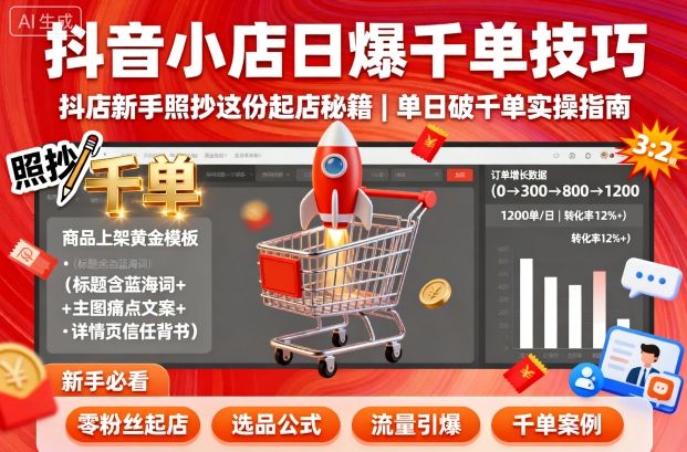 抖音小店日爆千单技巧,抖店新手照抄这份起店秘籍,单日破千单-鹊桥梦网创