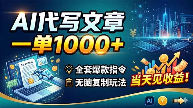 AI代写文章，一单1000+，全套爆款指令+无脑复制玩法，当天见收益！-鹊桥梦网创