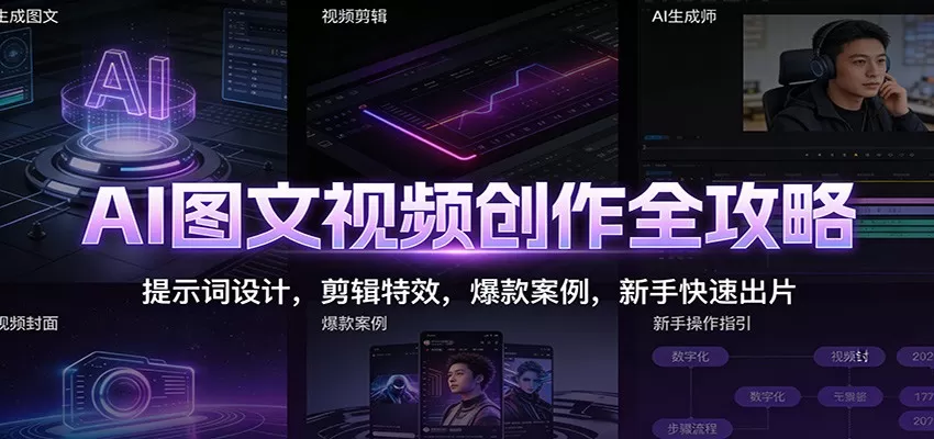 AI图文视频创作全攻略：提示词设计，剪辑特效，爆款案例，新手快速出片-鹊桥梦网创