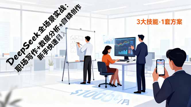 DeepSeek全场景实战:职场写作+数据分析+自媒体创作,新手快速月入过万-鹊桥梦网创