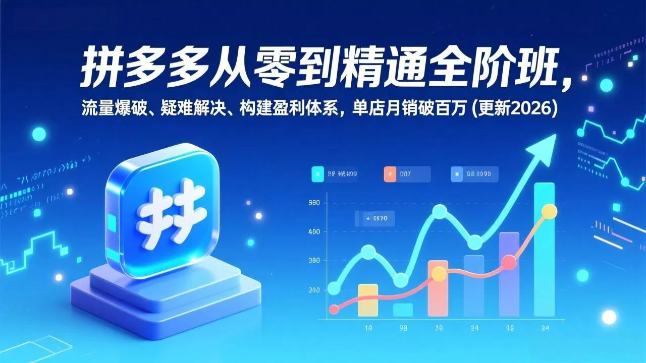 （17148期）拼多多从零到精通全阶班，流量爆破、疑难解决，构建盈利体系，单店月销破百万(更新2026)-鹊桥梦网创