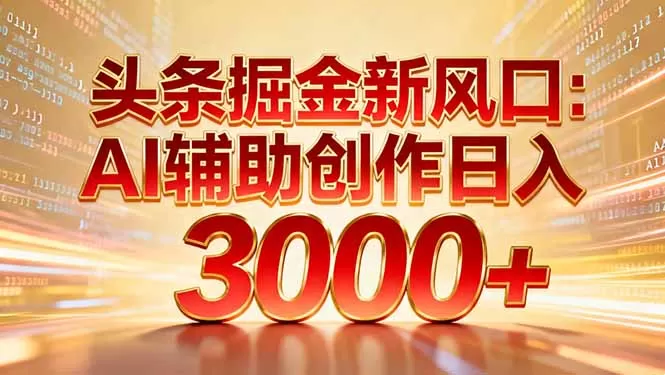 头条掘金新风口：AI辅助创作日入3000+，矩阵玩法当天启动隔天见效-鹊桥梦网创