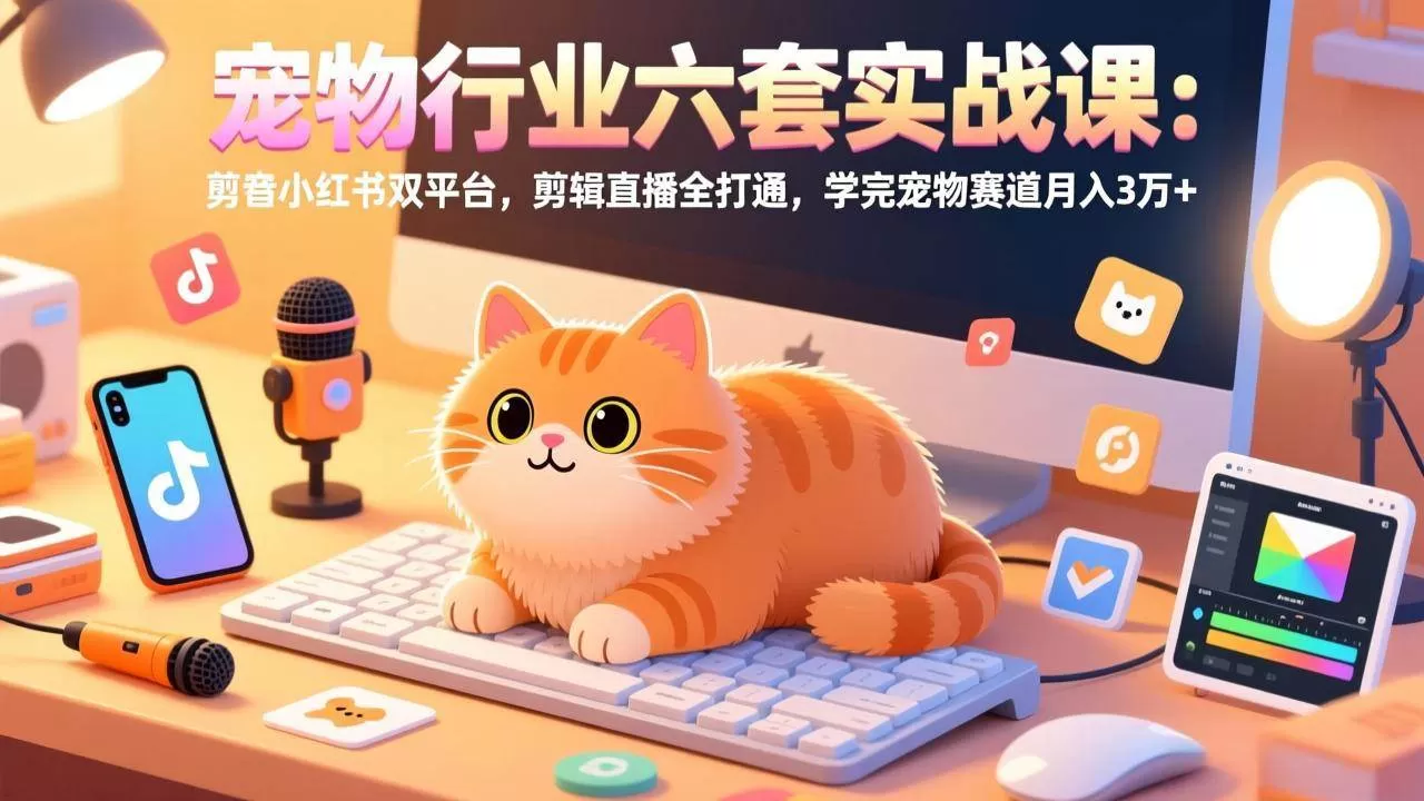 （17411期）宠物行业六套实战课：抖音小红书双平台，剪辑直播全打通，学完宠物赛道月入3万+-鹊桥梦网创