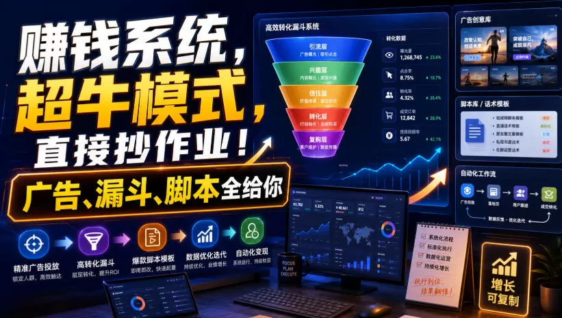 賺钱系统，超牛模式，直接抄作业！广告、漏斗、脚本全给你【原创双语字幕】-鹊桥梦网创