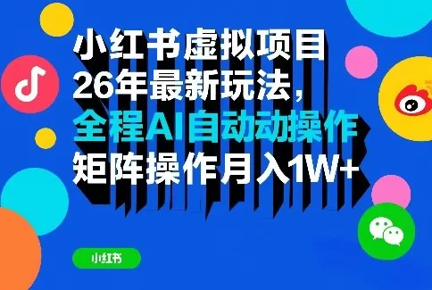 小红书虚拟项目26年最新玩法，全程AI自动操作，矩阵操作月入1W＋【揭秘】