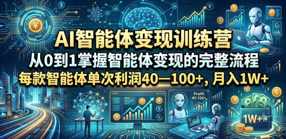 AI智能体变现训练营，从0到1掌握智能体变现的完整流程，每款智能体单次利润40—100+，月入1W+-鹊桥梦网创
