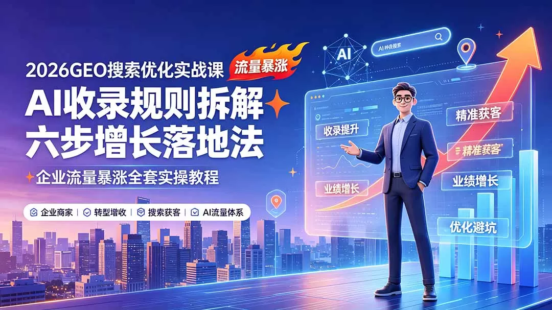 2026GEO搜索优化实战课:AI收录规则拆解|六步增长落地法|企业流量暴涨全套实操教程-鹊桥梦网创